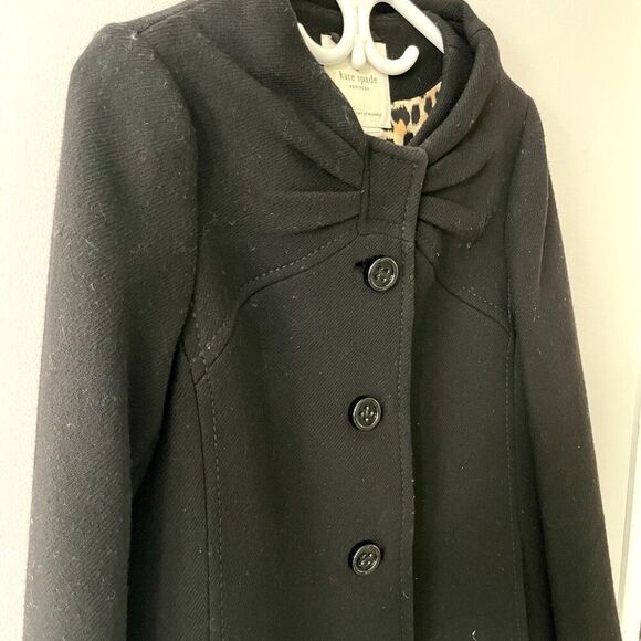 Kate Spade ETTA Wool Bow Coat Black | Size 6 - Picture 3 of 11